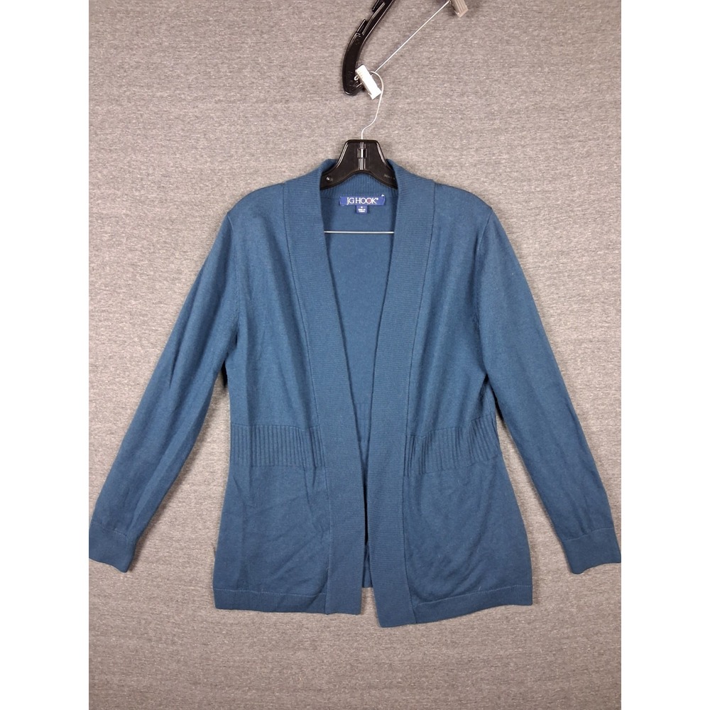JG Hook Womens Sweater Medium Blue Merino Wool Open Cardigan Office Career